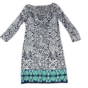 Lilly Pulitzer Hollee Dress XS Navy Pineapple Peacock‎ Print Pima Cotton Party